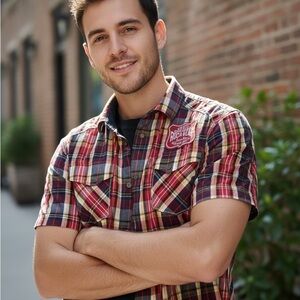 Rocawear Red and Yellow Plaid Casual Shirt